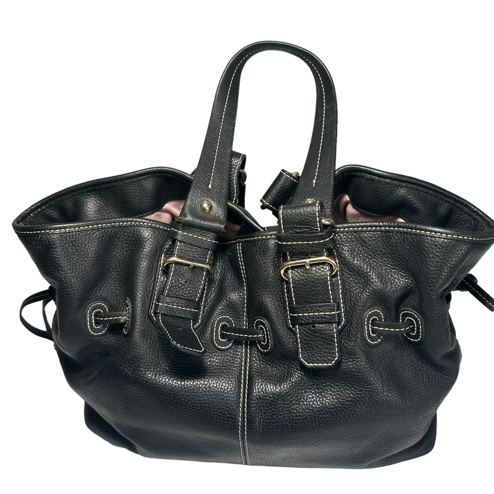 Dooney and Bourke Chiara Black Pebbled Leather Drawstring Bag
